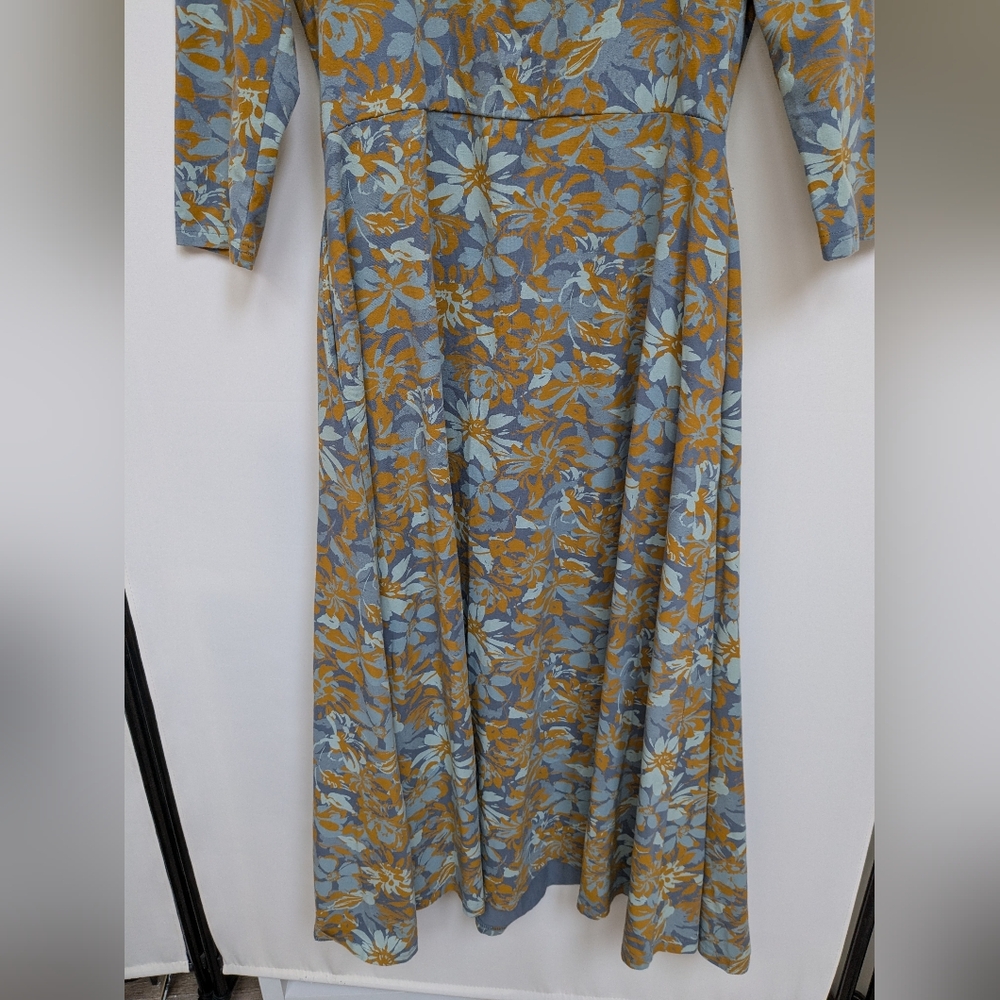 Pact Floral Scoop-Neck Midi Dress in Blue and Mustard - Picture 5 of 12